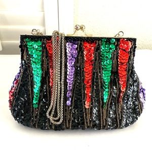 Vintage Le Regale Sequin Chain Clutch Handbag